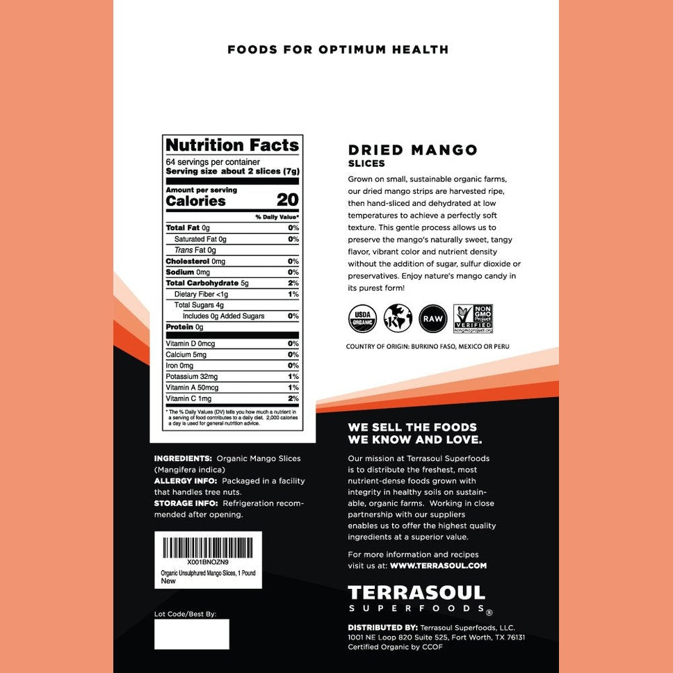 Terrasoul Superfoods Organic Dried Mango Slices, 16 Oz - Naturally Sweet & Tart | No-Added Sugar | Healthy Prebiotic
