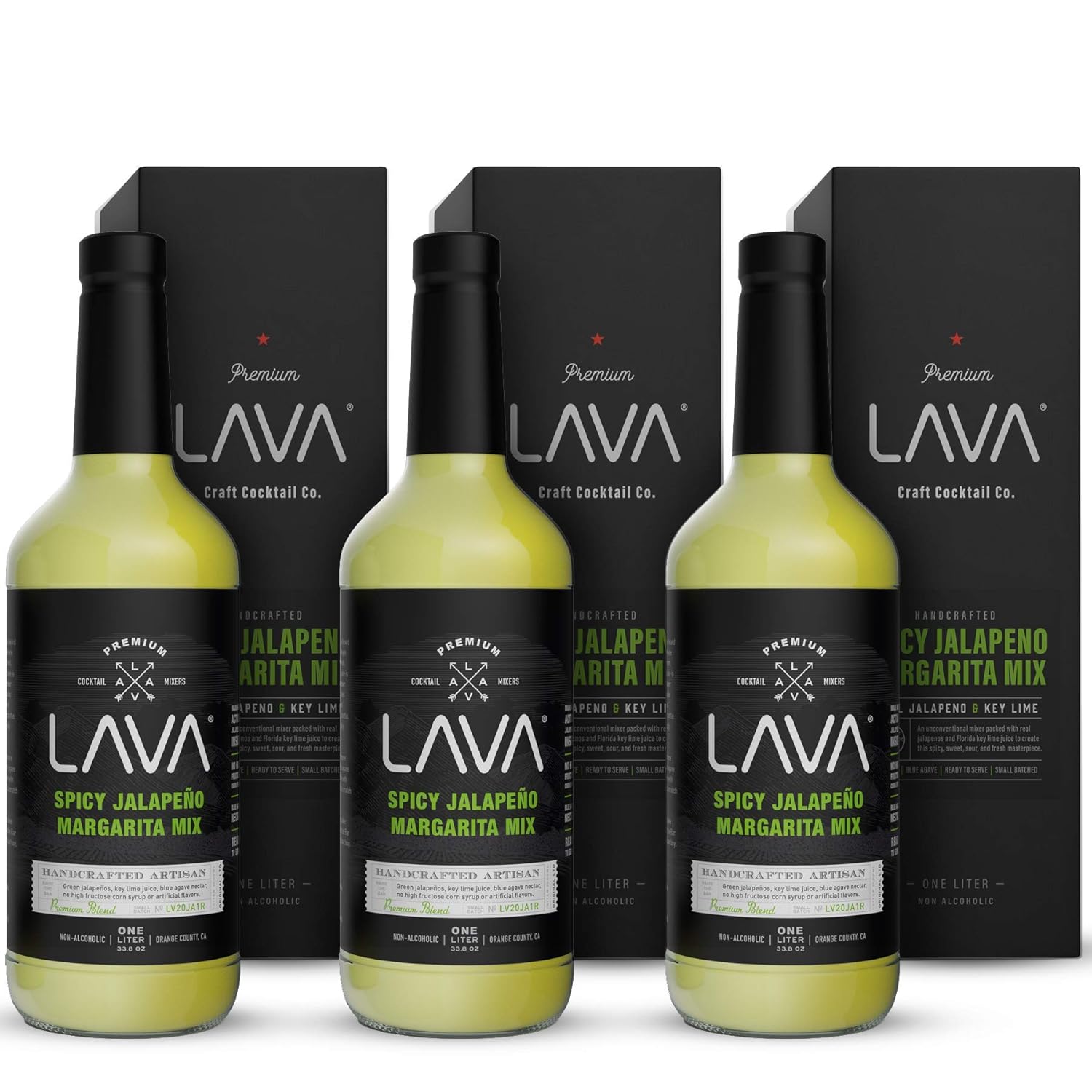 LAVA Premium Spicy Jalapeño Margarita Mix by LAVA Craft Cocktail Co., Made with Real Jalapeños, Agave Nectar, Key Limes, Lots of Flavor and Ready to Use, 1-Liter Glass Bottle