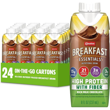 Carnation Breakfast Essentials High Protein with Fiber Ready-to-Drink, 8 FL OZ Carton, Rich Milk Chocolate (Pack of 24)