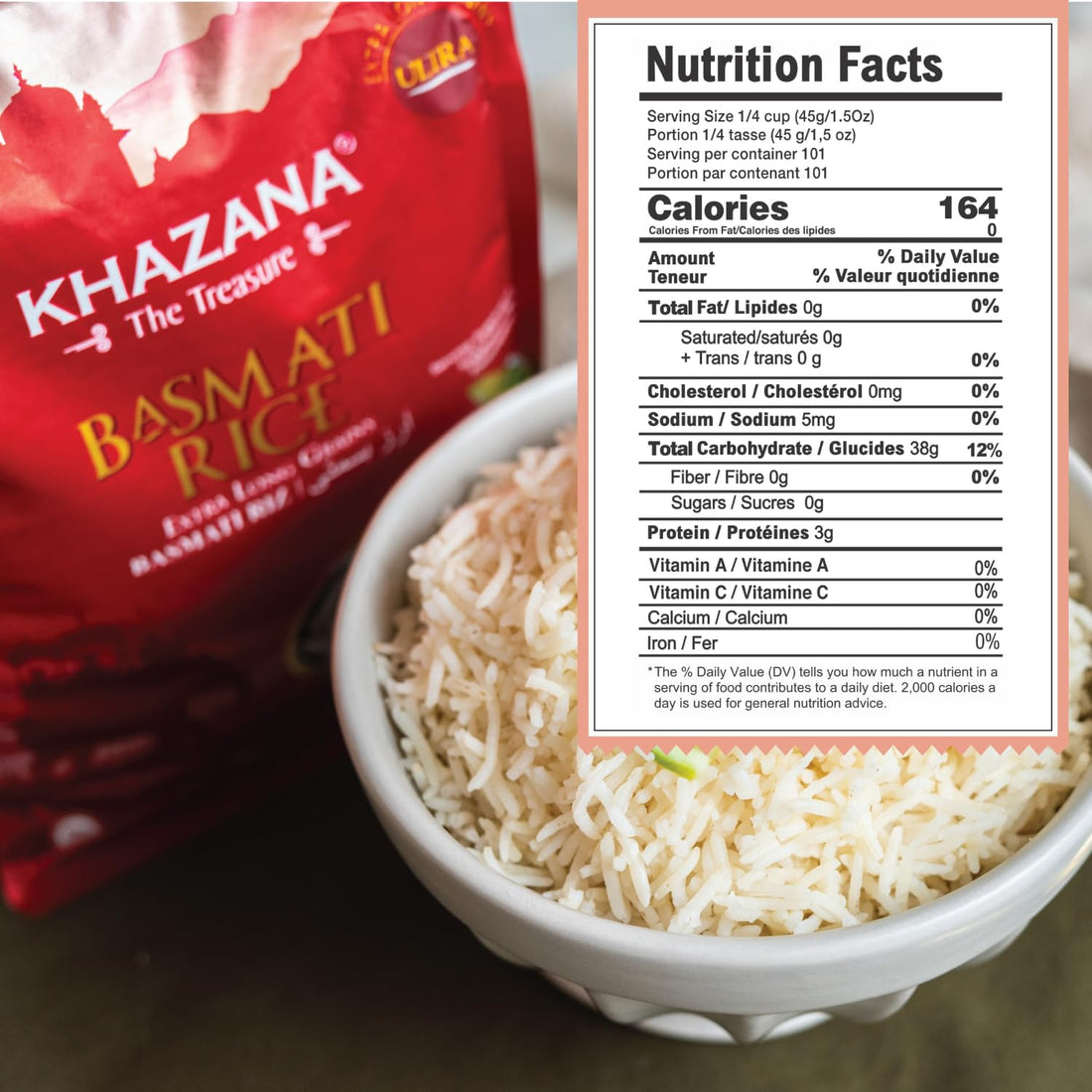 Authentic Extra Long Basmati Rice by Khazana in 10 lb Bag - Aromatic and Flavorful Indian Grain - Non-GMO, Gluten Free, Kosher, Cholesterol Free