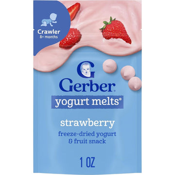 Gerber Stage 3 Baby Food Snacks, Strawberry Yogurt Melts, Freeze Dried Yogurt and Fruit Snacks for Babies, Baby Led Feeding, 7-Pack