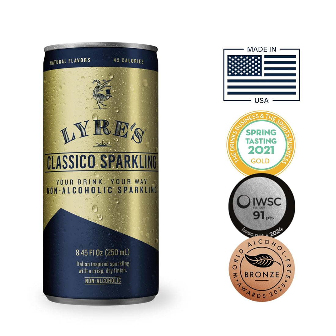 Lyre’s Classico 4-Pack, Non Alcoholic Sparkling Wine, Zero Proof Prosecco Alternative, Alcohol Free Drinks, Canned Mocktails, Ready to Drink, 45 Calories per Serve (8.45 Fl Oz x 4)