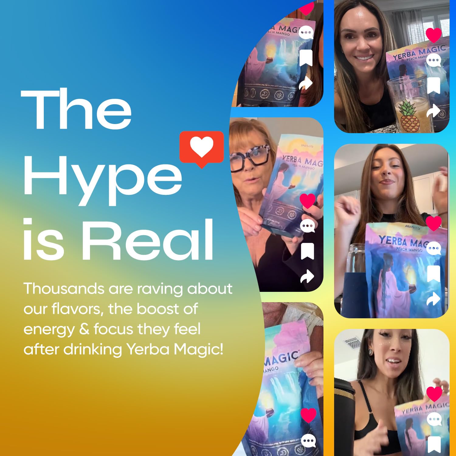 Yerba Magic – Yerba Mate Tea Instant Powder Super Drink with Nootropics, Prebiotics & Probiotics – Clean Energy, Mental Clarity & Gut Wellness | Low Sugar, Natural Caffeine – Peach Mango, 30 Servings