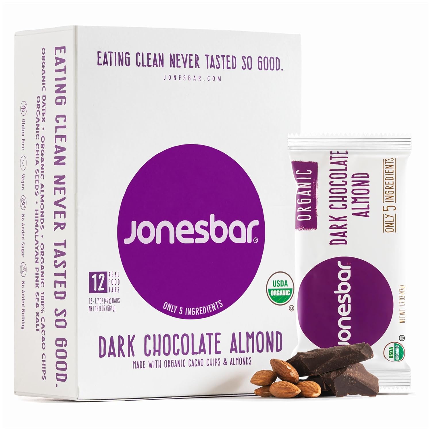 JONESBAR Organic Plant Based Protein Bars | Peanut Butter and Jelly | Fruit & Nut Bar, Kosher, Gluten Free, Breakfast Bars, School Snacks, Vegan Snack & Healthy Snacks for Adults and Kids (Pack of 12)
