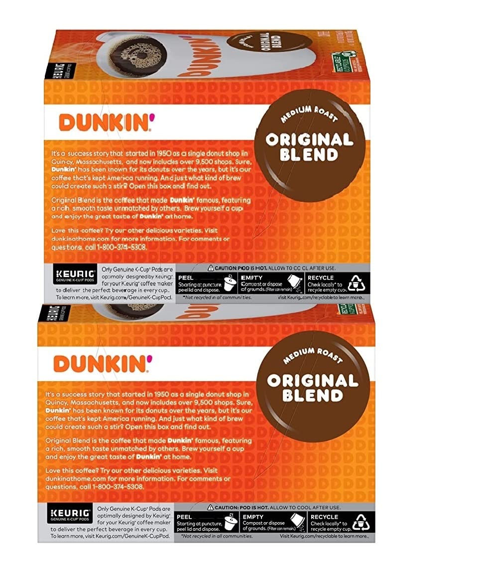 Dunkin' Original Blend Medium Roast Coffee, 60 Keurig K-Cup Pods