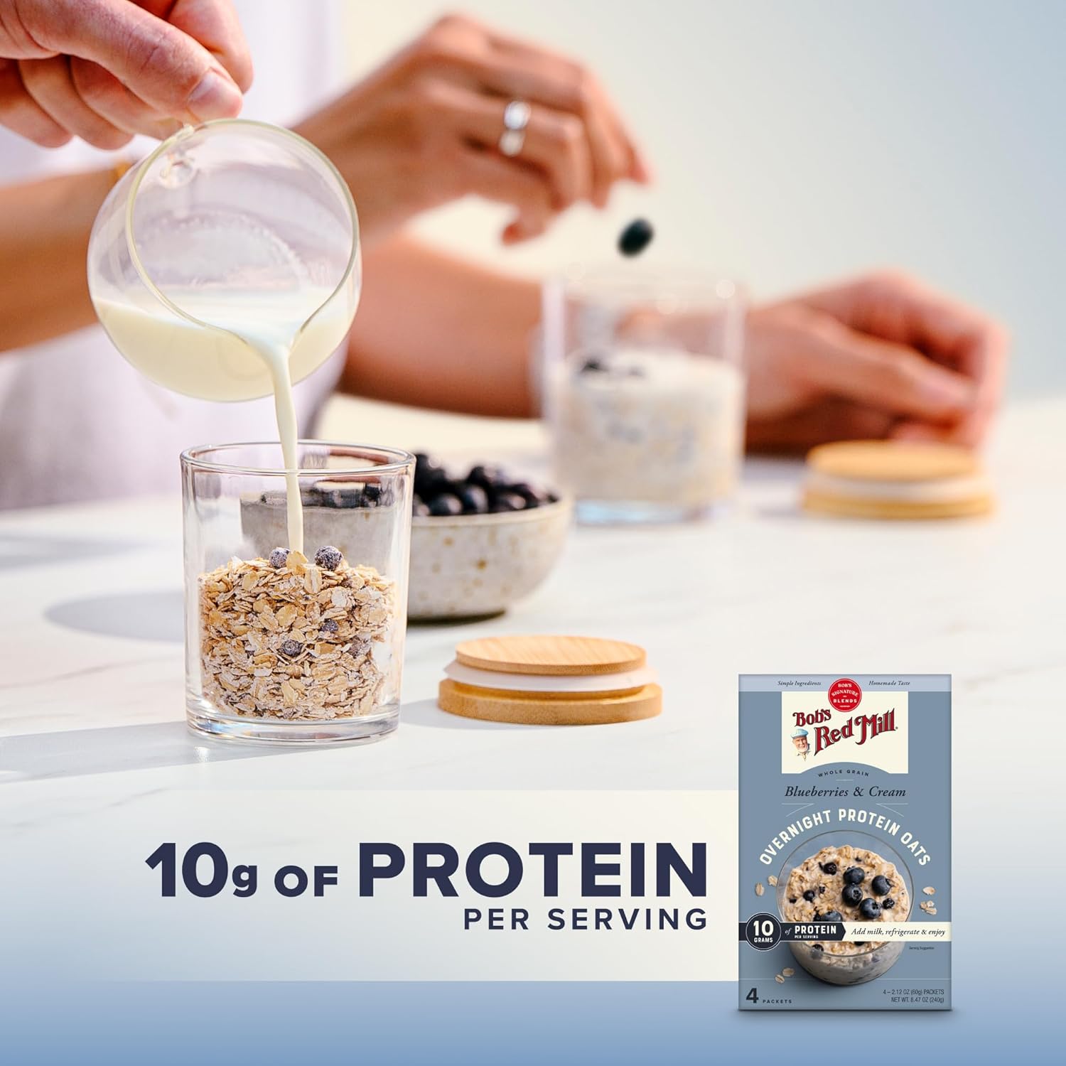 Bob's Red Mill Overnight Protein Oats, Blueberries & Cream, 16 Packets Total, Non-GMO, Gluten Free, Whole Grain