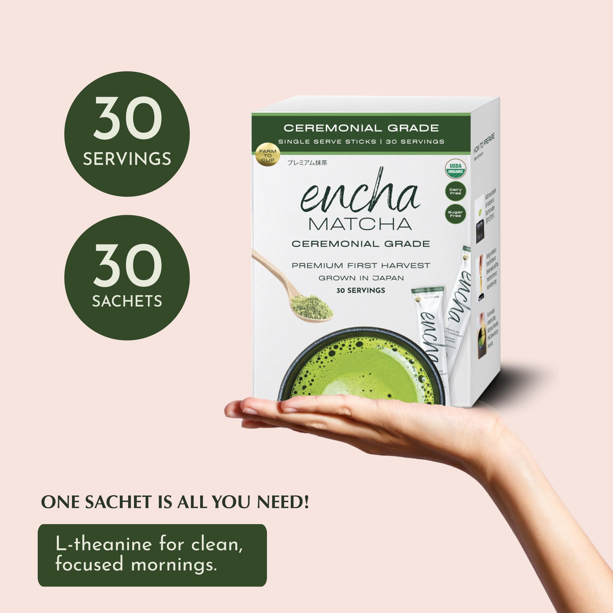 Encha Ceremonial Grade Matcha Powder - Organic First Harvest Japanese Matcha Green Tea, Matcha Tea From Uji, Japan (60g/2.12oz)