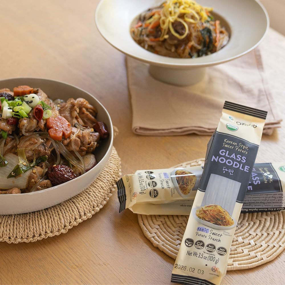 Organic Glass Noodles – [12 Pack - 42oz] – Gluten-Free | Sugar Free | Korean Sweet Potato Vermicelli | Vegan & No Sodium | Low-Calorie Rice & Pasta Alternative for Stir-Fry, Soup & Asian Recipes - O’food