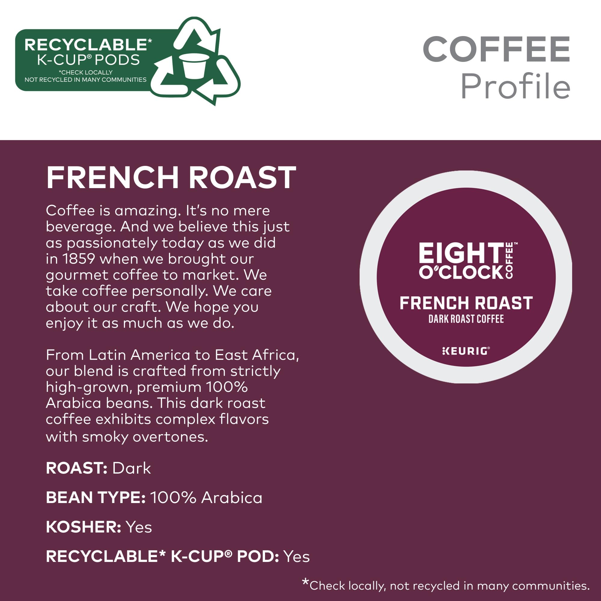 Eight O'Clock Coffee The Original, Single-Serve Keurig K-Cup Pods, Medium Roast Coffee Pods, 72 Count