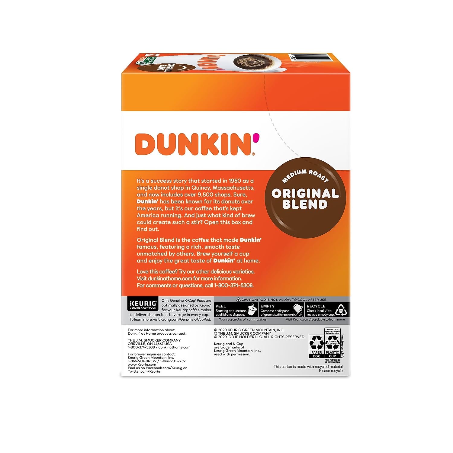 Dunkin' Original Blend Medium Roast Coffee, 60 Keurig K-Cup Pods