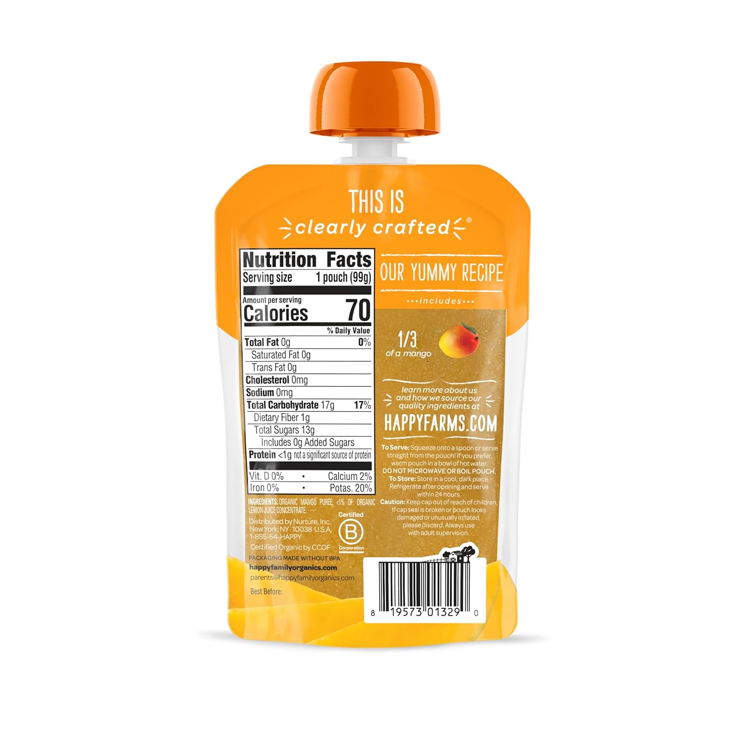 Happy Baby Organics Clearly Crafted Stage 1 Baby Food Pouches, Prunes, 3.5 Ounce Pouch (Pack of 16)