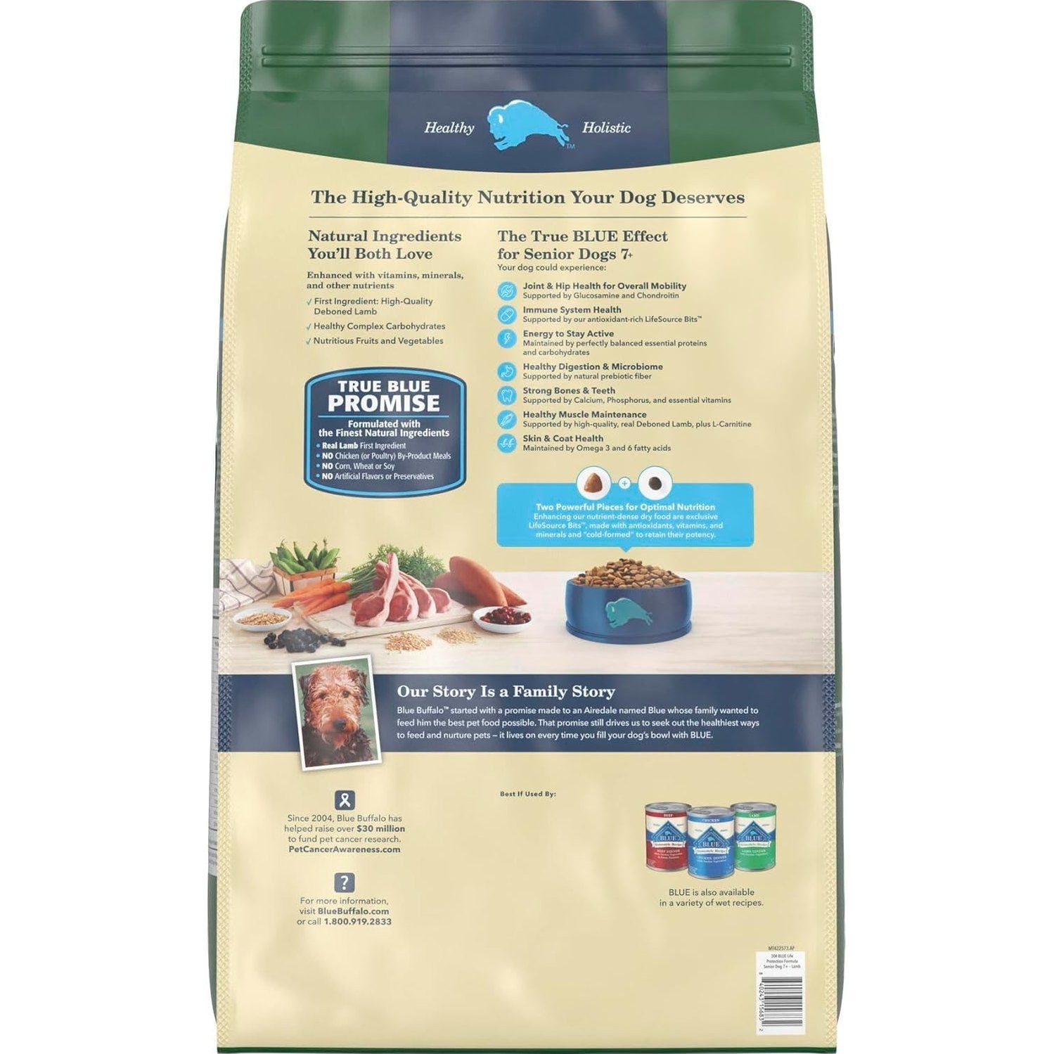 Blue Buffalo Life Protection Formula with LifeSource Bits, Senior 7+ Dry Dog Food, Lamb and Brown Rice Recipe, Natural Food for Dogs, 30 lb. Bag