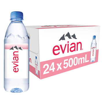evian Natural Spring Water, PH Balanced with Natural Electrolytes, 16.9fl oz./500mL Bottles (pack of 24)