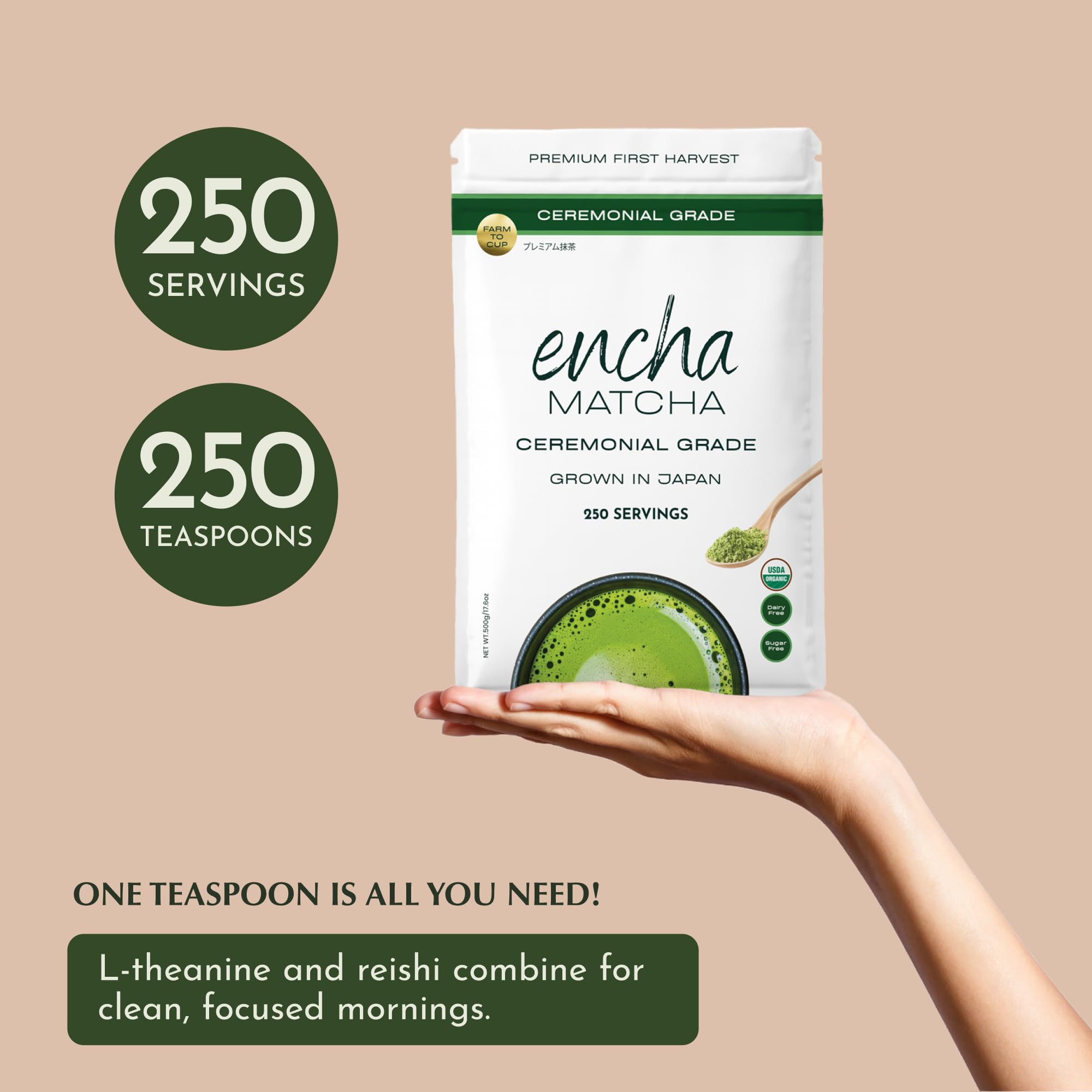 Encha Ceremonial Grade Matcha Powder - Organic First Harvest Japanese Matcha Green Tea, Matcha Tea From Uji, Japan (60g/2.12oz)