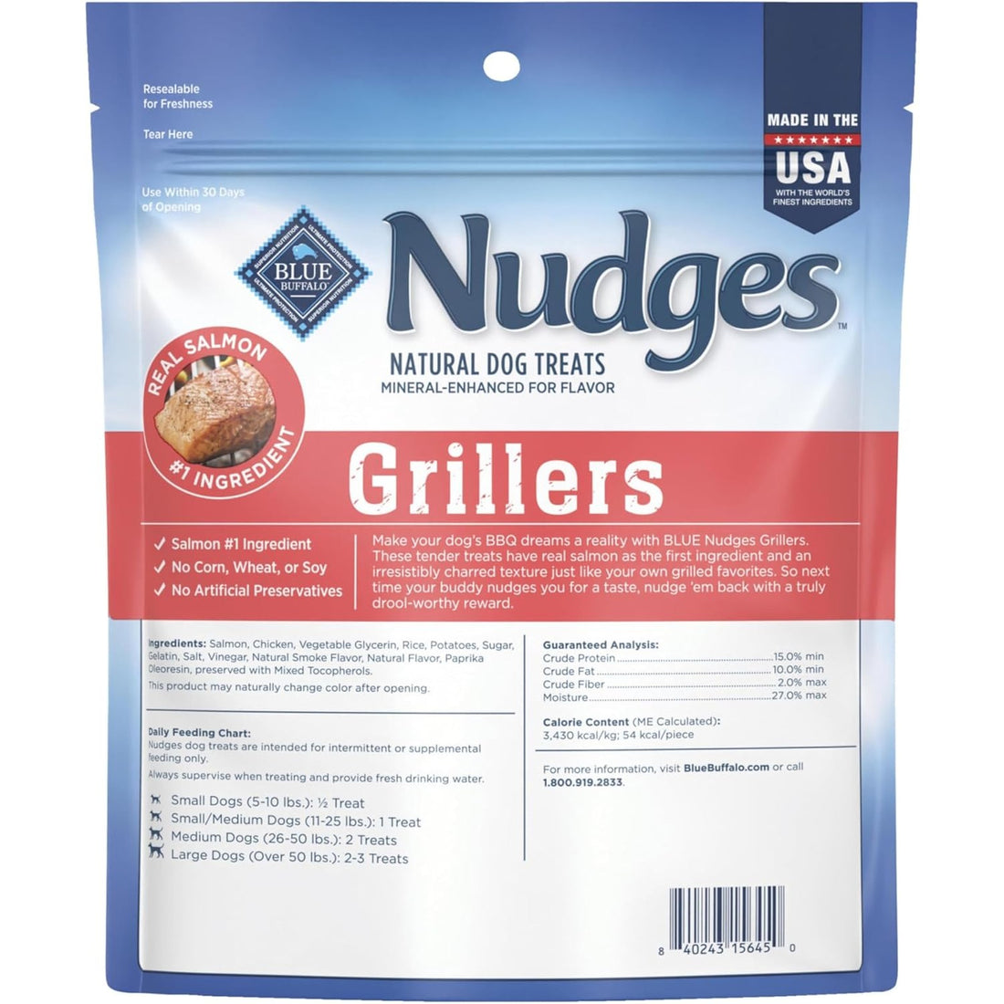 Blue Buffalo Nudges Grillers Natural Dog Treats, Made in The USA with Real Salmon, 16-oz. Bag