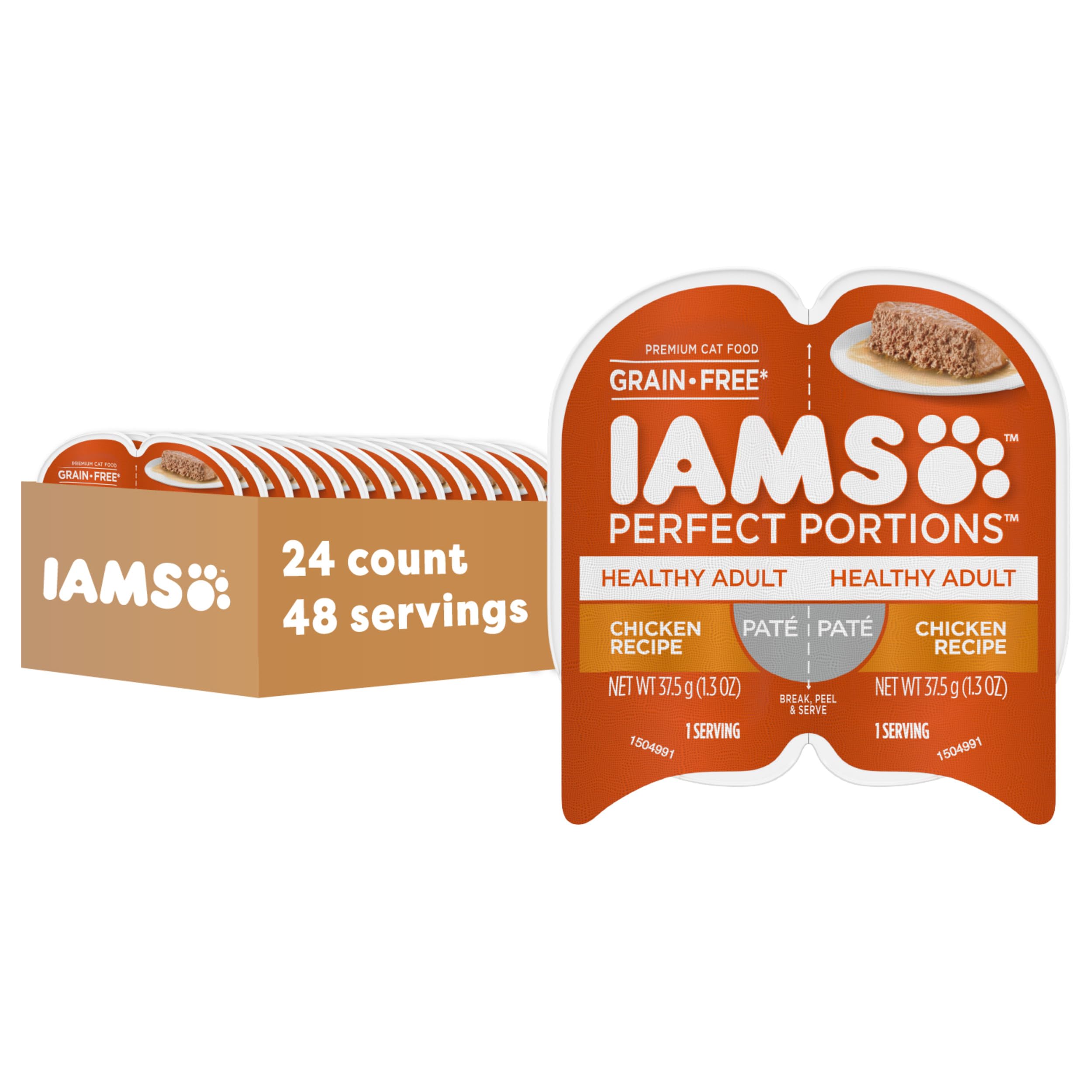 IAMS Perfect Portions Healthy Adult Wet Cat Food Pate, Chicken and Tuna Recipe Variety Pack, Easy Peel Twin-Pack Trays (12 Count, 24 Servings) (Pack of 2)