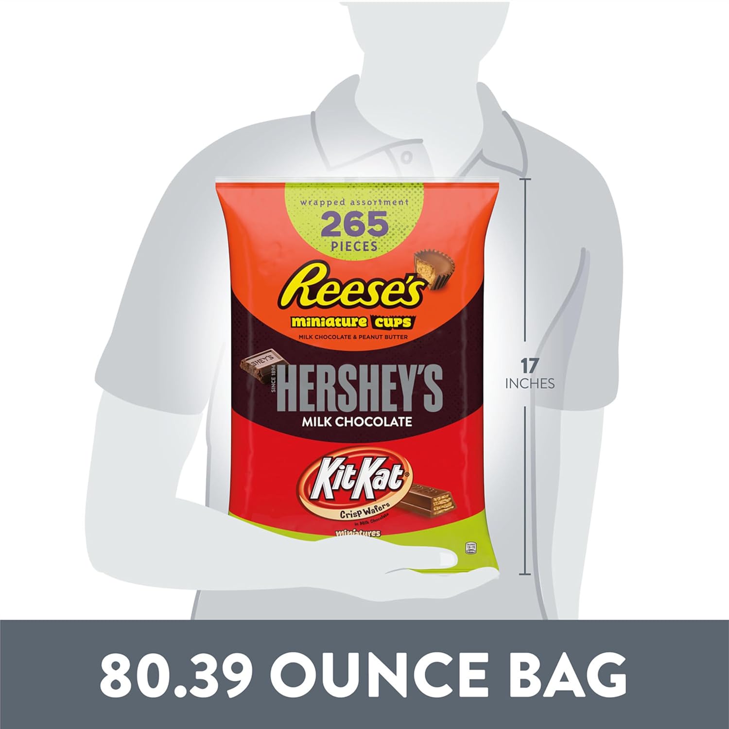 HERSHEY'S, KIT KAT and REESE'S Assorted Milk Chocolate Candy Variety Bag, 80.39 oz (265 Pieces)
