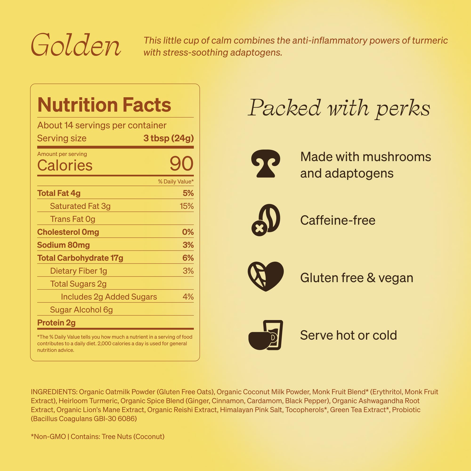 Clevr Organic Matcha Green Tea Latte, Instant Ceremonial Grade, Superfood Powder Blend with Oat Milk, Lions Mane, Reishi Mushroom, Coconut Cream, Ashwagandha, Serve Hot or Iced, (14 Lattes)