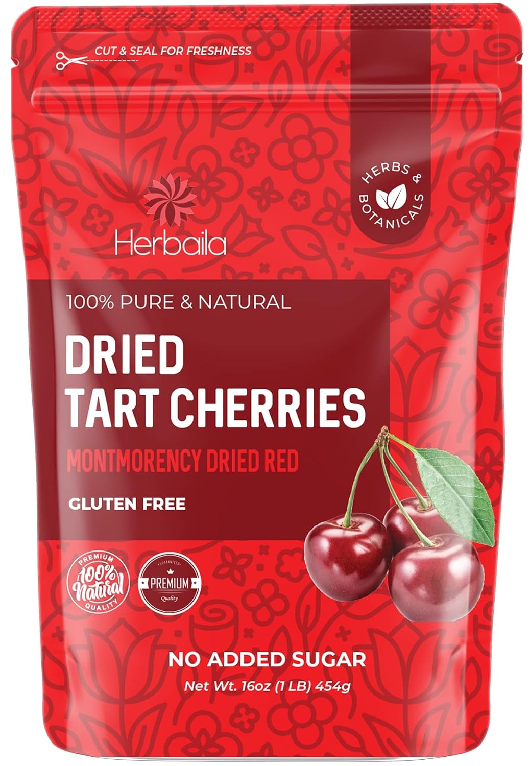 Herbaila Dried Cherries Tart Cherry, Montmorency Tart Cherries, Dried Sour Cherries Fresh, Montmorency Dried Tart Cherries, Dried Cherries, All-Natural Whole Sour Cherry (1lb)