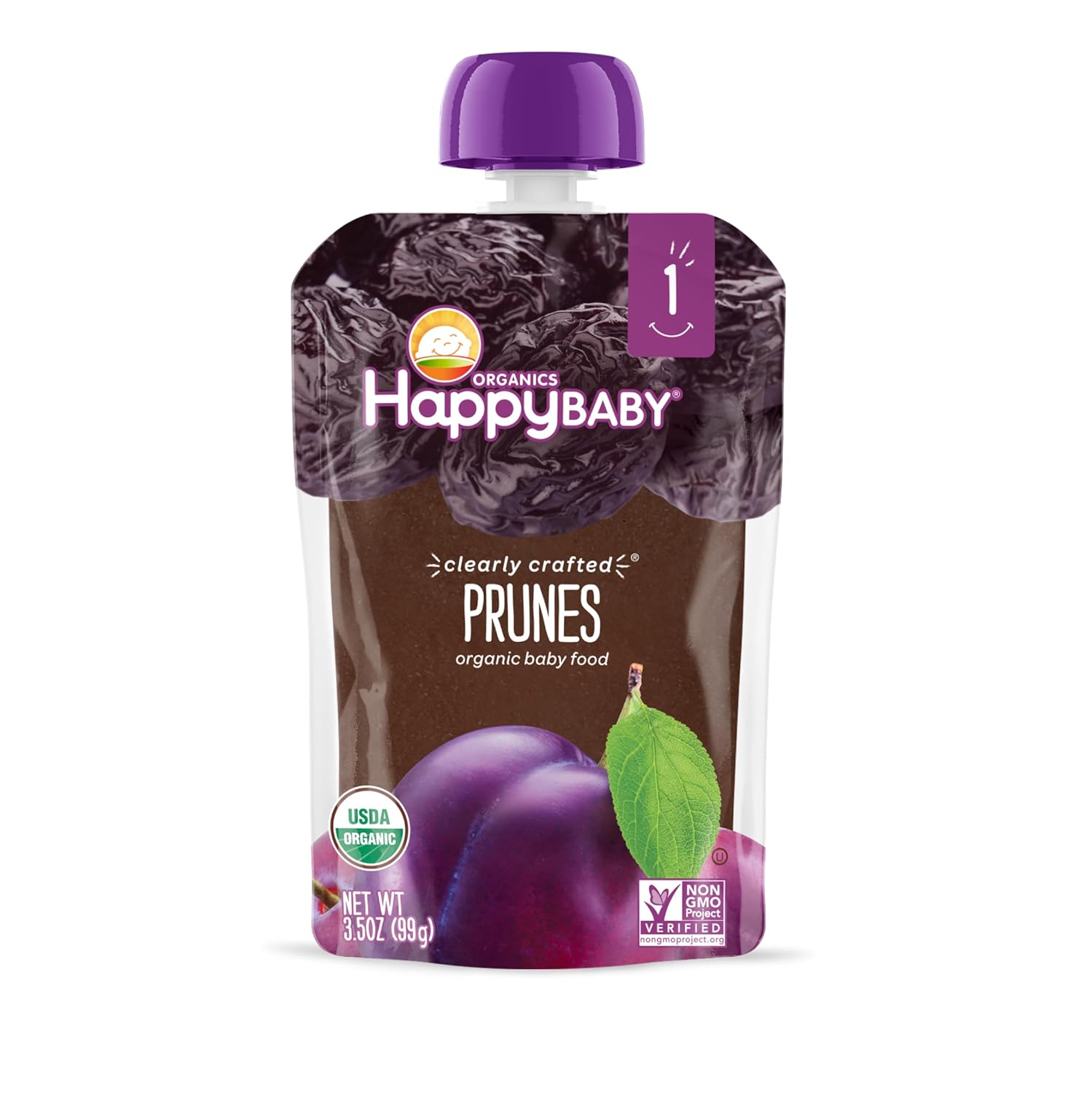 Happy Baby Organics Clearly Crafted Stage 1 Baby Food Pouches, Prunes, 3.5 Ounce Pouch (Pack of 16)