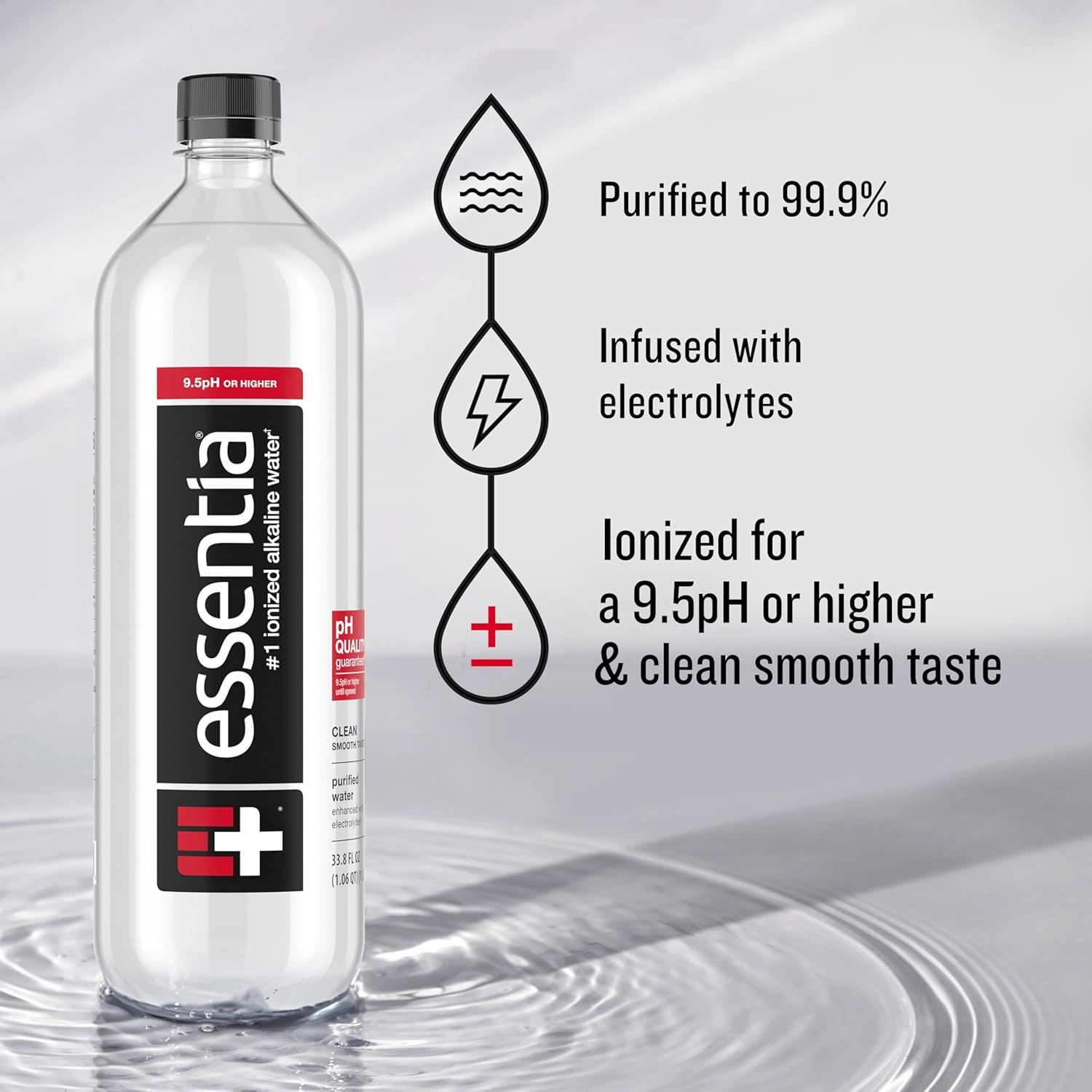 Essentia Water Bottled, Ionized Alkaline Water:99.9% Pure, Infused With Electrolytes, 9.5 pH Or Higher With A Clean, Smooth Taste, 1 Litre (Pack of 12)