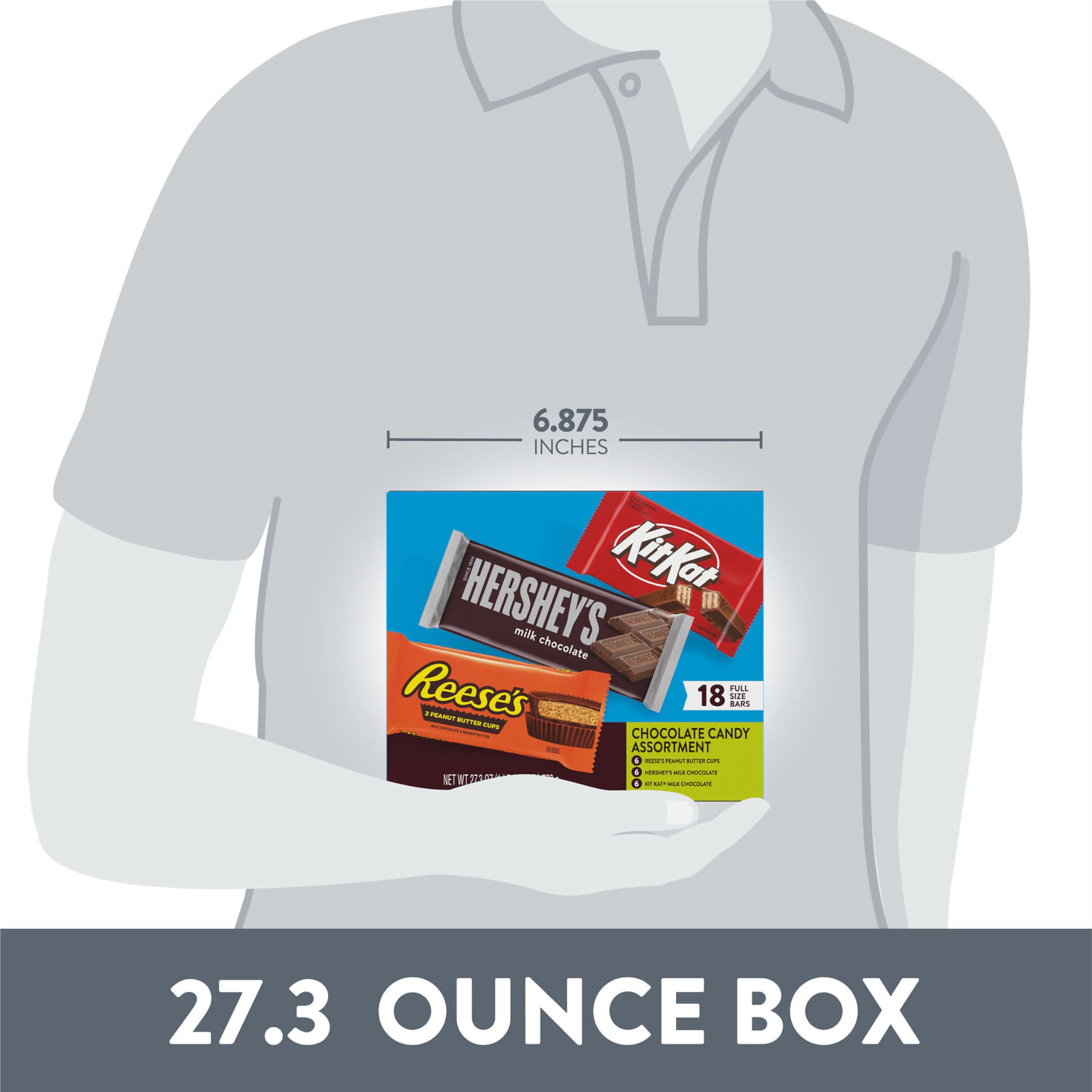 HERSHEY'S, KIT KAT and REESE'S Assorted Milk Chocolate Candy Variety Box, 27.3 oz (18 Count)