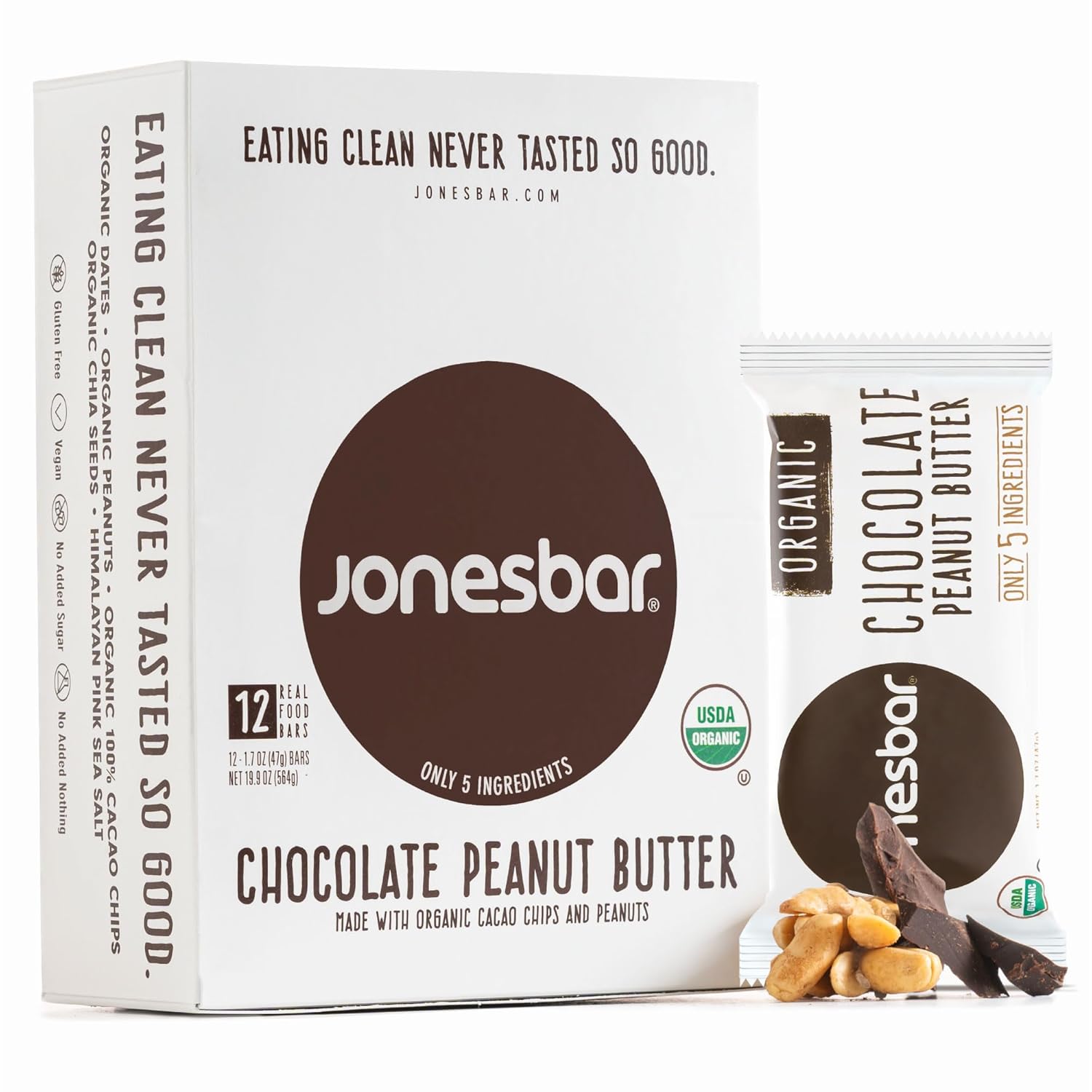 JONESBAR Organic Plant Based Protein Bars | Peanut Butter and Jelly | Fruit & Nut Bar, Kosher, Gluten Free, Breakfast Bars, School Snacks, Vegan Snack & Healthy Snacks for Adults and Kids (Pack of 12)