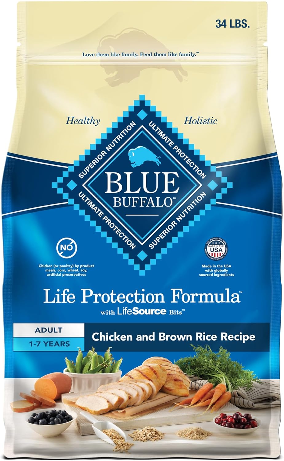 Blue Buffalo Life Protection Formula Adult Dry Dog Food, Helps Build and Maintain Strong Muscles, Made with Natural Ingredients, Chicken & Brown Rice Recipe, 30-lb. Bag