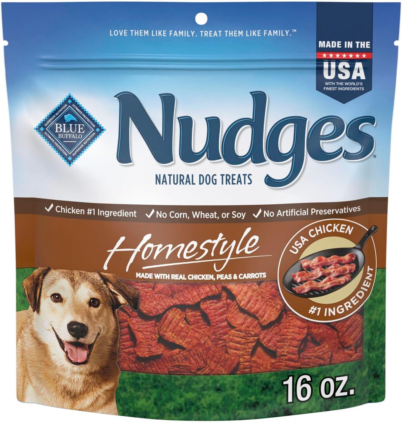 Blue Buffalo Nudges Homestyle Natural Dog Treats, Made in the USA with Real Chicken, Peas, and Carrots, 16-oz. Bag