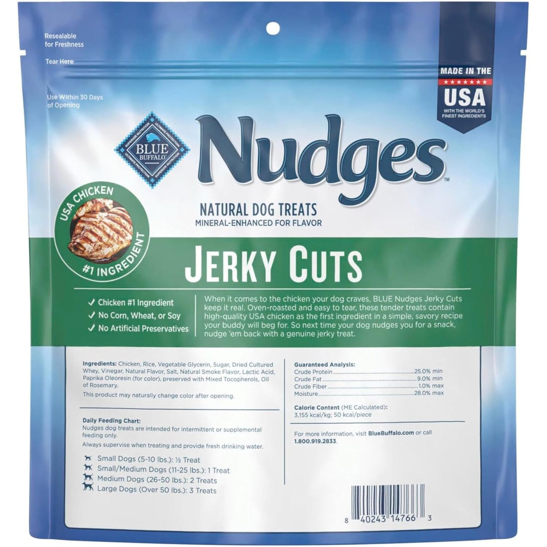Blue Buffalo Nudges Jerky Bites Dog Treats, Made in the USA with Natural Ingredients, Bite-Sized Pieces, Chicken, 16-oz Bag