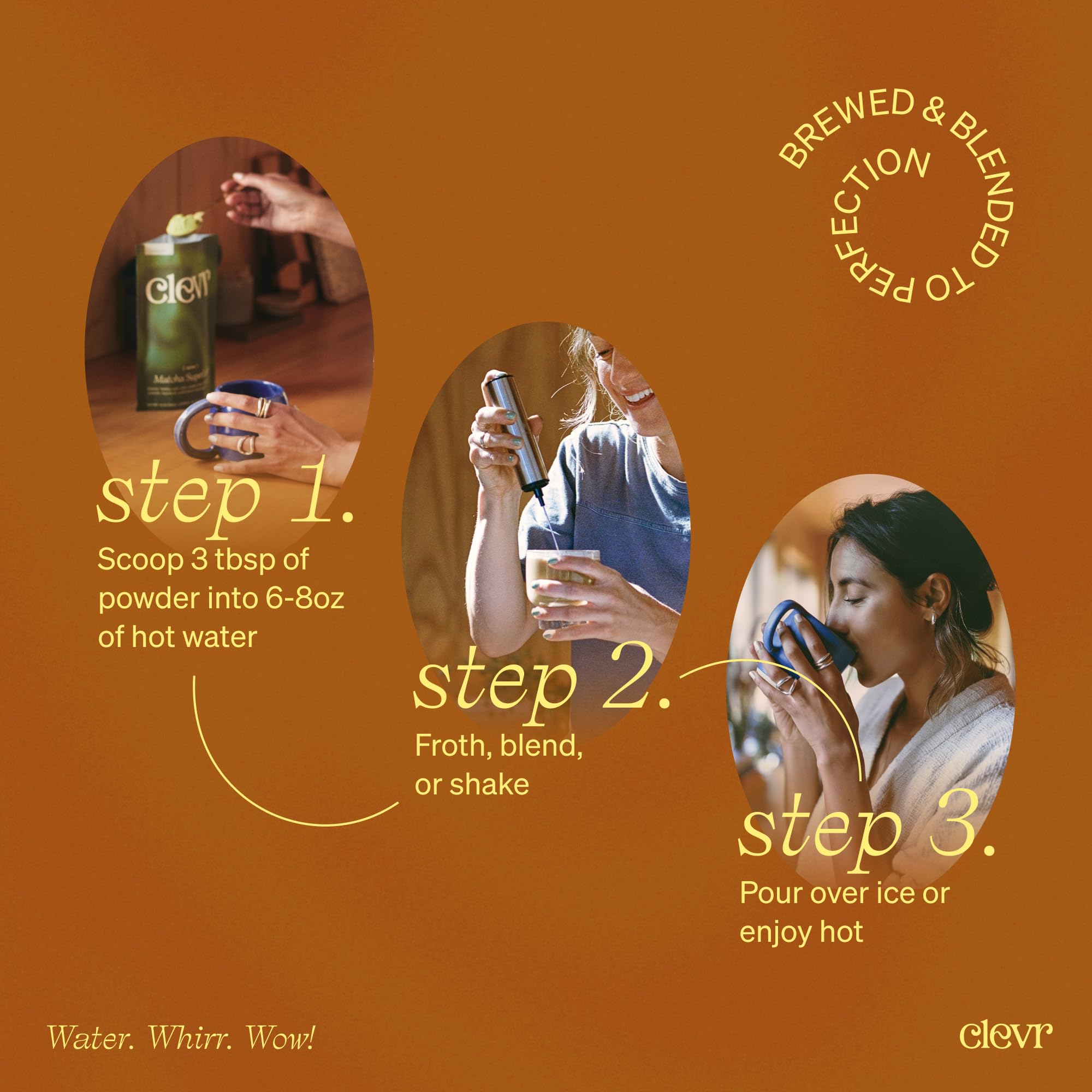 Clevr Organic Matcha Green Tea Latte, Instant Ceremonial Grade, Superfood Powder Blend with Oat Milk, Lions Mane, Reishi Mushroom, Coconut Cream, Ashwagandha, Serve Hot or Iced, (14 Lattes)