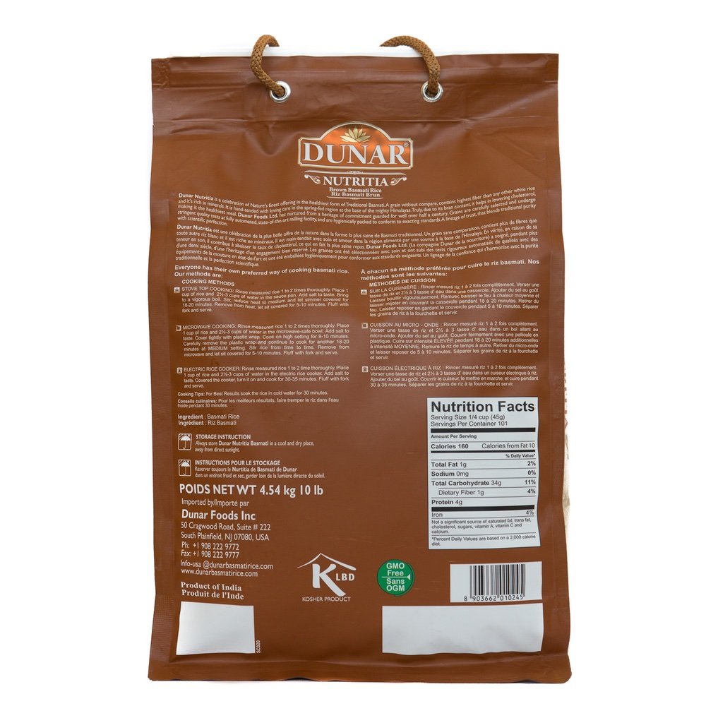 Dunar - Brown Premium Basmati Rice (Nutritia), 10 Lbs