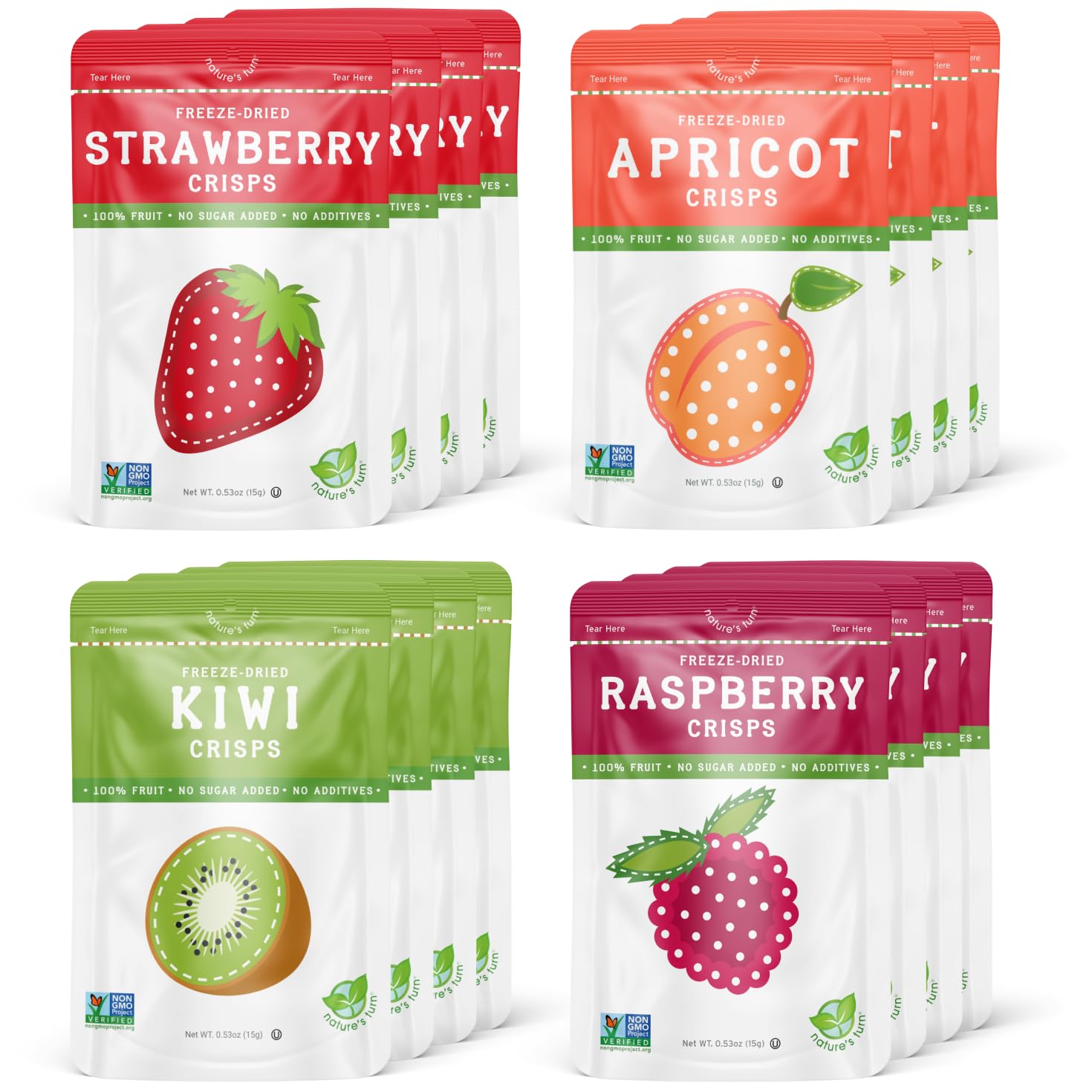 Nature’s Turn Freeze-Dried Strawberry Crisps – Healthy, Gluten-Free, Crispy & Delicious, Plant-Based Snack, Ideal for Cereal, Smoothies, School Lunches, & On-the-Go, Bags of 12 (0.53 oz Each)