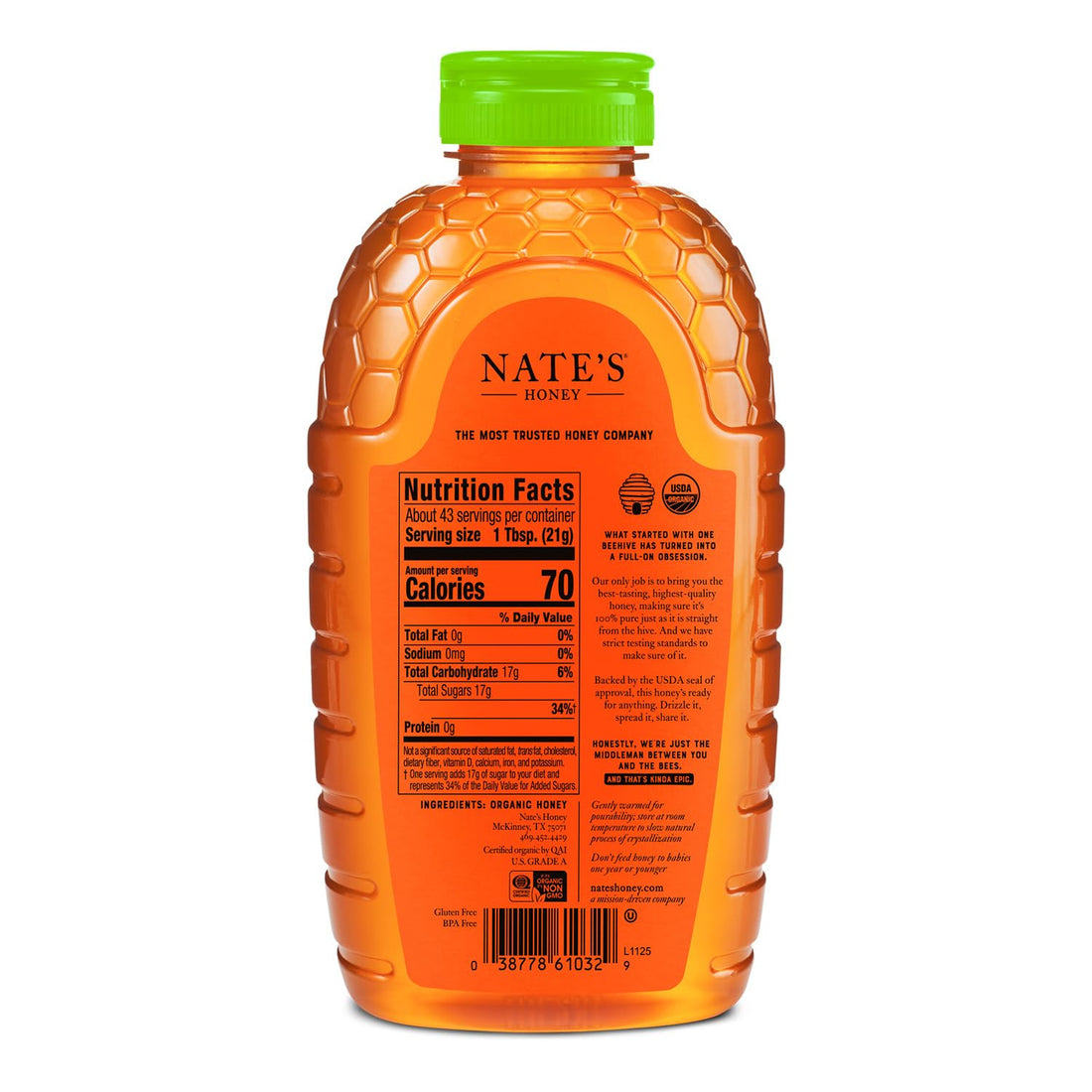 Nate's Organic 100% Pure, Raw & Unfiltered Honey - USDA Certified Organic - 32oz. Squeeze Bottle