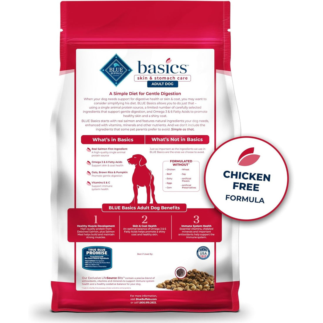 Blue Buffalo Basics Adult Dry Dog Food, Skin & Stomach Care, Limited Ingredient Diet for Dogs, Salmon Recipe, 24-lb. Bag