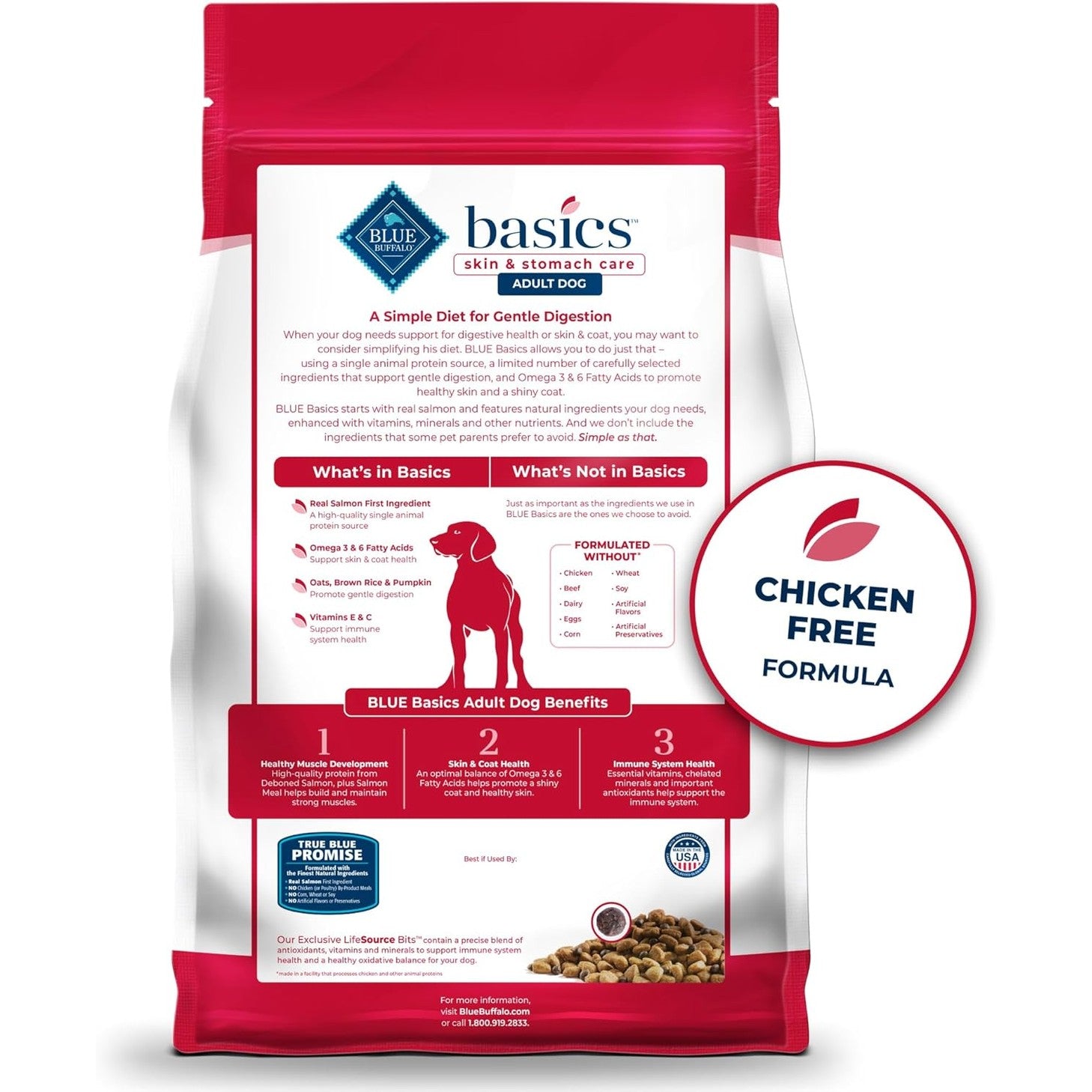 Blue Buffalo Basics Adult Dry Dog Food, Skin & Stomach Care, Limited Ingredient Diet for Dogs, Salmon Recipe, 24-lb. Bag