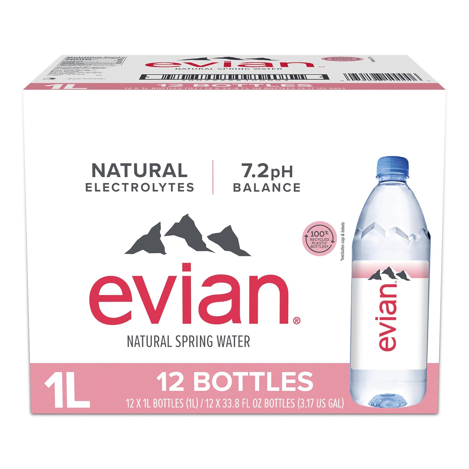 Evian Natural Spring Water, 1 L bottle, 12 pack
