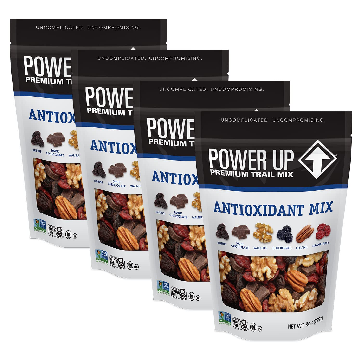 Power Up High Energy Trail Mix By Gourmet Nut, Walnuts, Banana Chips, Cashews, Coconut, Cranberries & Papaya Mix - Keto & Paleo Friendly Snacks - Non GMO Vegan Gluten Free Kosher, 8oz Bags, Pack of 4