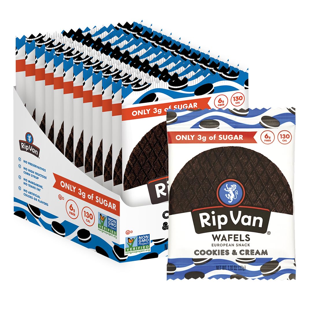 Rip Van Wafels Snickerdoodle Stroopwafels, Healthy Snacks, Non-GMO, Keto Friendly, Office Snacks, Low Sugar (3g), Low Calorie, 12 Pack
