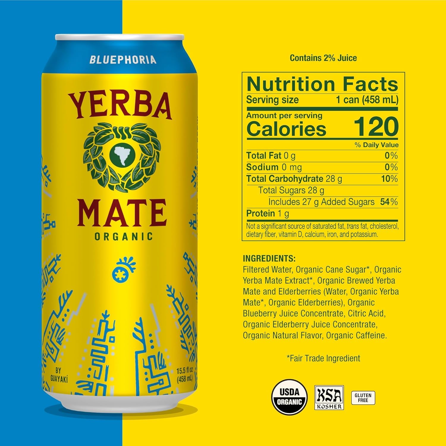 Yerba Madre Organic Yerba Mate, Enlighten Mint, 150mg Natural Caffeine, Energy Drink Alternative, No Jitters or Crash, 15.5 Oz Cans (Pack of 12)