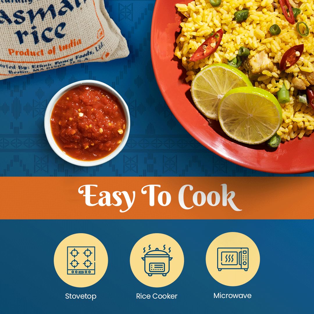 Bombay Market White Basmati Rice - Aromatic & Nutty Flavor Basmati Rice - Long Grain Rice Basmati (4 Pound Bag)