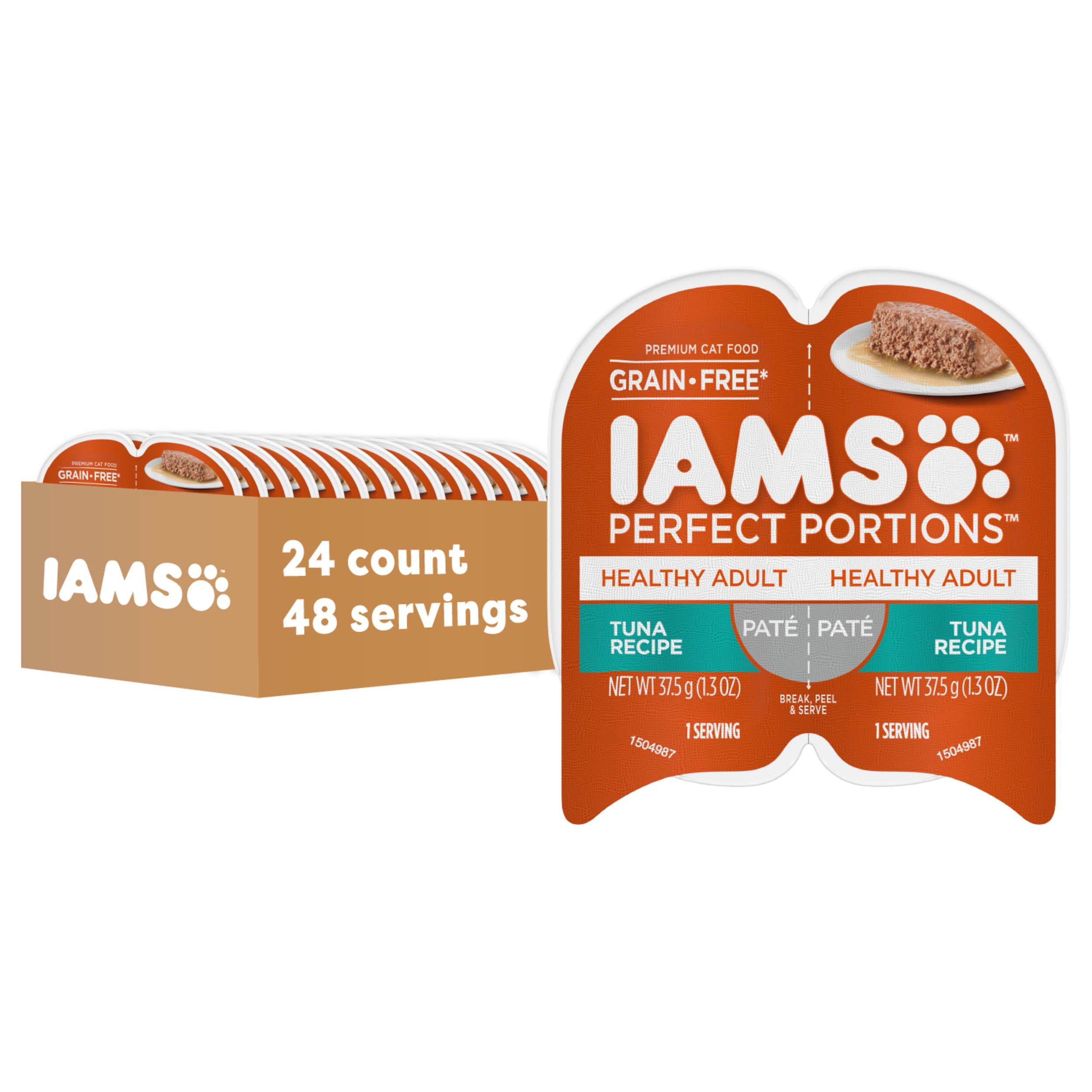 IAMS Perfect Portions Healthy Adult Wet Cat Food Pate, Chicken and Tuna Recipe Variety Pack, Easy Peel Twin-Pack Trays (12 Count, 24 Servings) (Pack of 2)