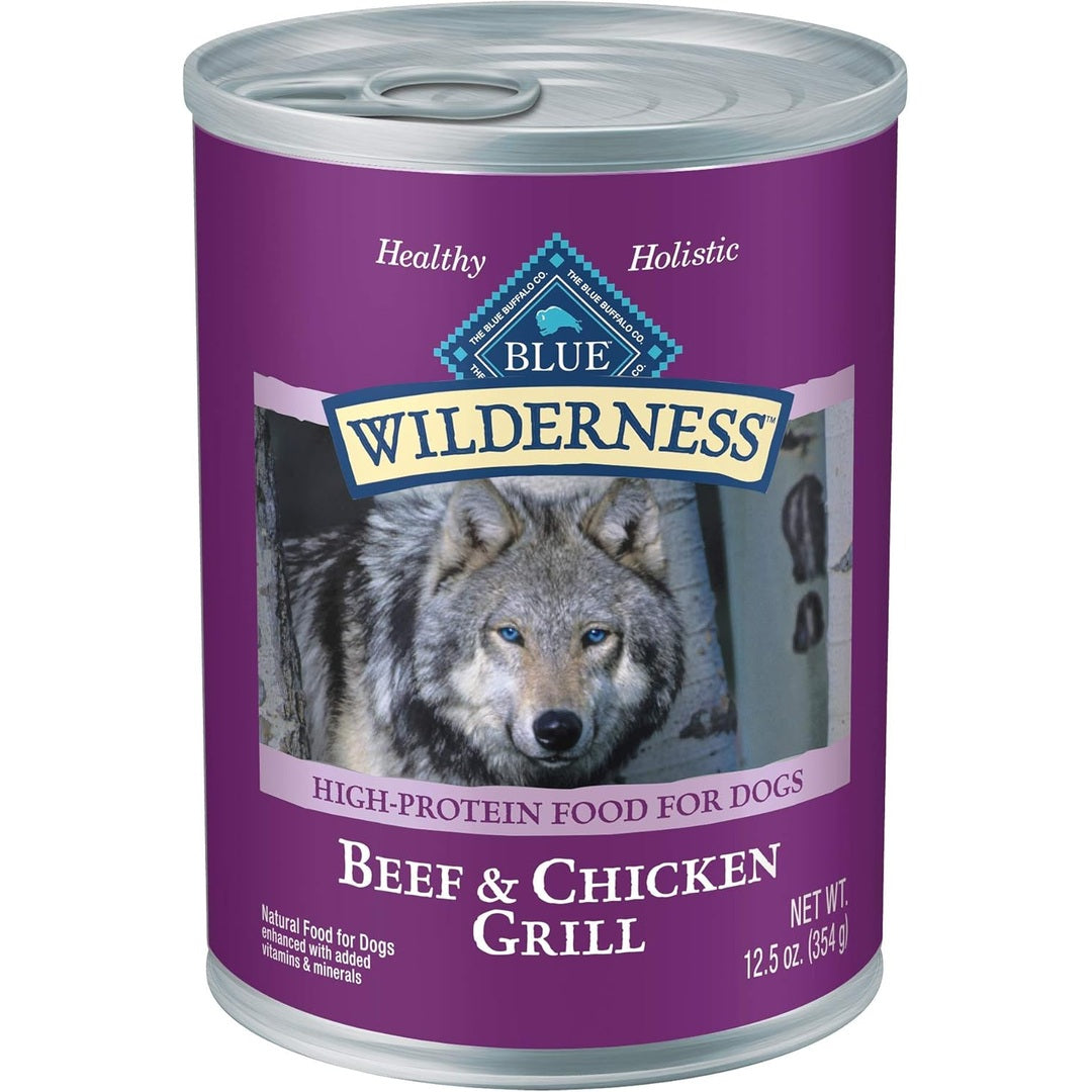 Blue Buffalo Wilderness Adult Wet Dog Food, High-Protein & Grain-Free, Made with Natural Ingredients, Beef & Chicken Grill, 12.5-oz. Cans, 12 Count