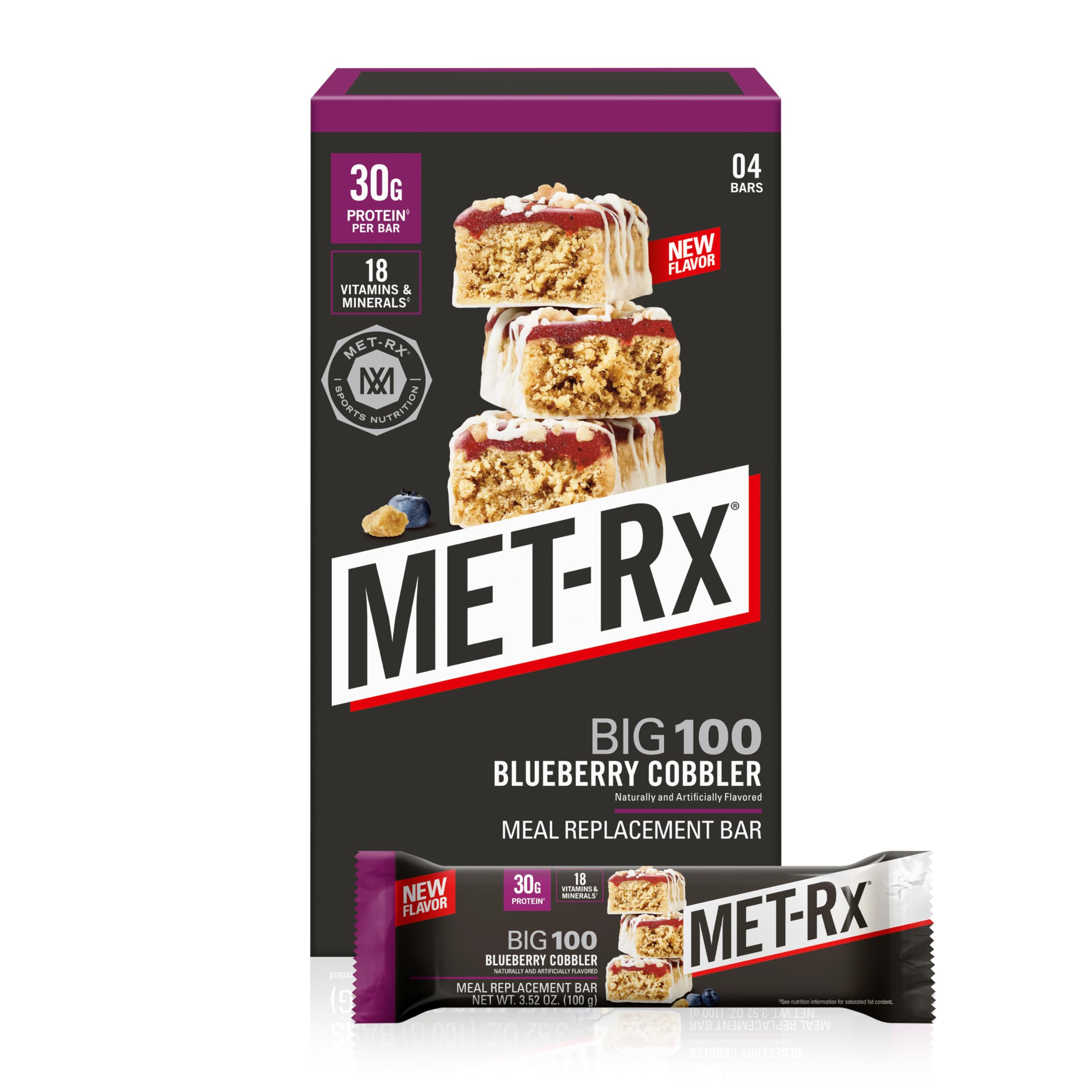 MET-Rx Big 100 Protein Bar, Meal Replacement Bar, 32G Protein, Super Cookie Crunch, 9 Bars (Pack of 1)