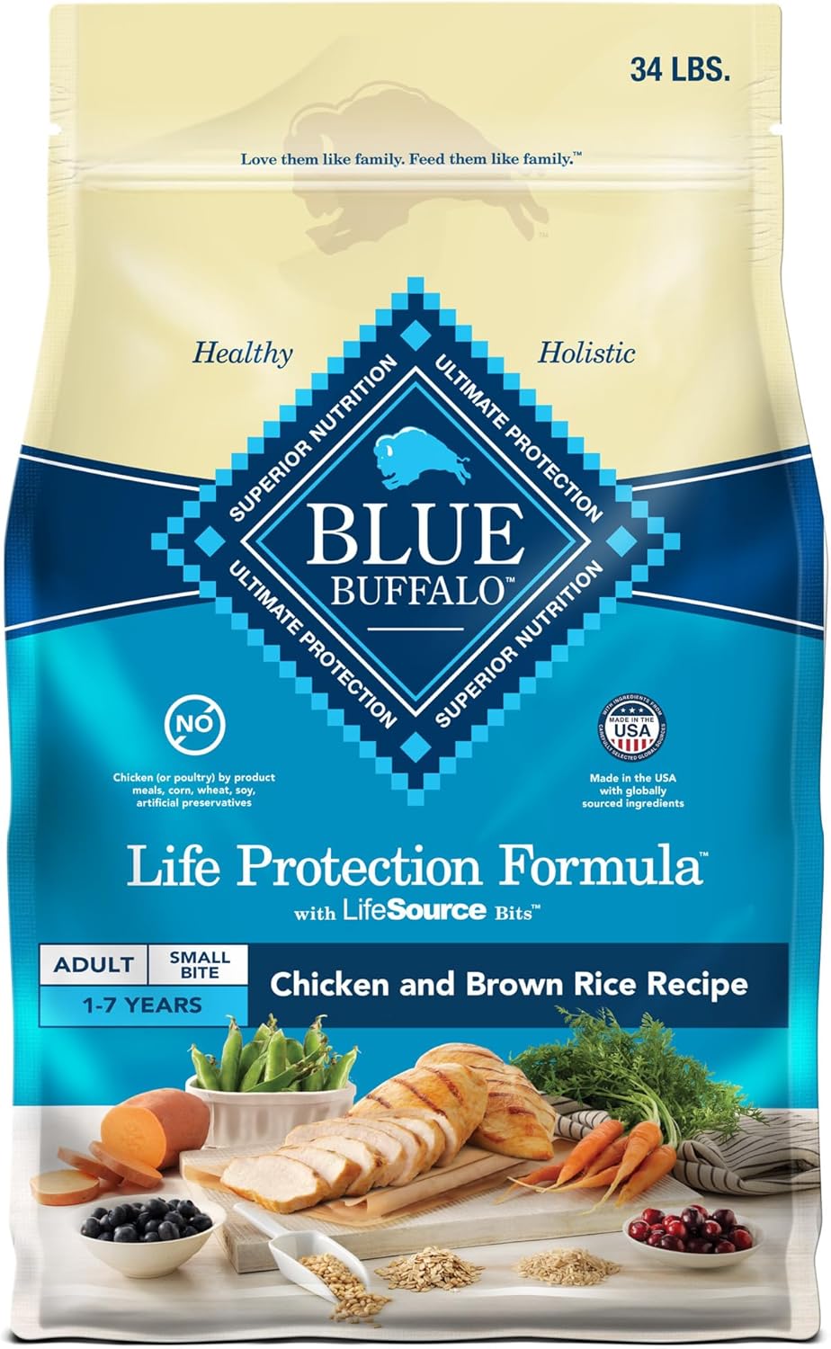 Blue Buffalo Life Protection Formula Adult Dry Dog Food, Helps Build and Maintain Strong Muscles, Made with Natural Ingredients, Chicken & Brown Rice Recipe, 30-lb. Bag