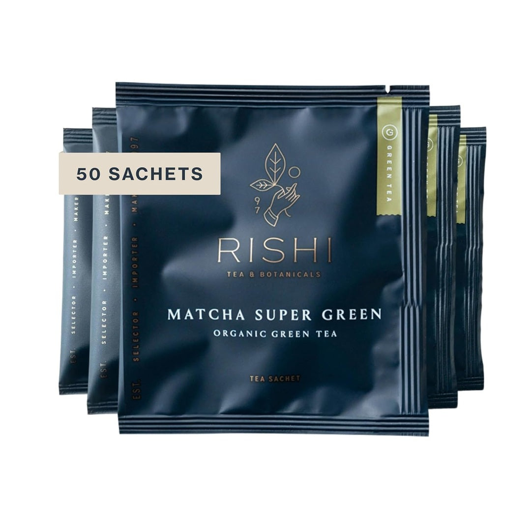 Rishi Tea Matcha Super Green Japanese Tea - Organic, Caffeinated Sachet Bags, Umami, Antioxidant Rich Sencha & Matcha Blend - 50 Count