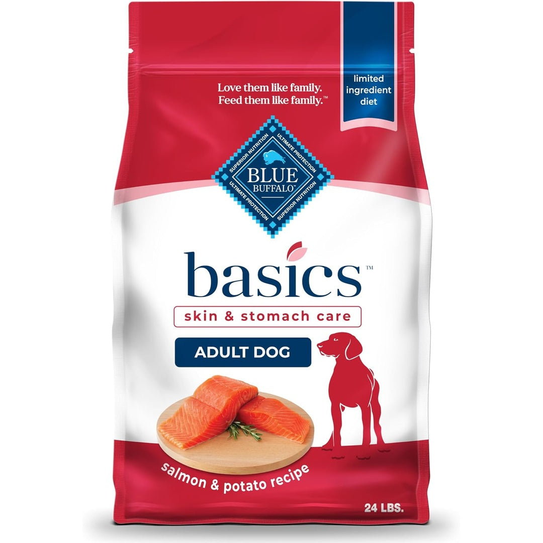 Blue Buffalo Basics Adult Dry Dog Food, Skin & Stomach Care, Limited Ingredient Diet for Dogs, Salmon Recipe, 24-lb. Bag