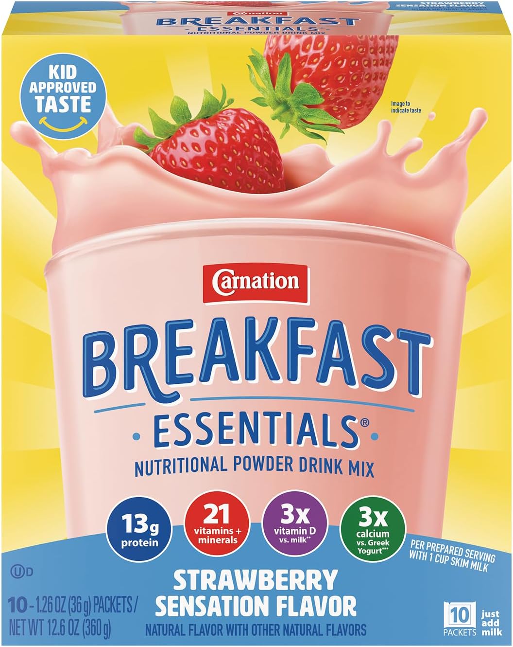 Carnation Breakfast Essentials Complete Nutritional Drink Strawberry 1.26 oz. Packet 60 Ct