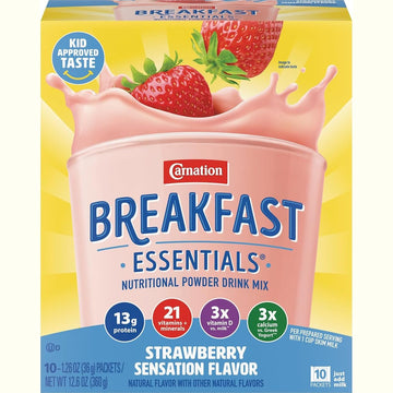 Carnation Breakfast Essentials Complete Nutritional Drink Strawberry 1.26 oz. Packet 60 Ct