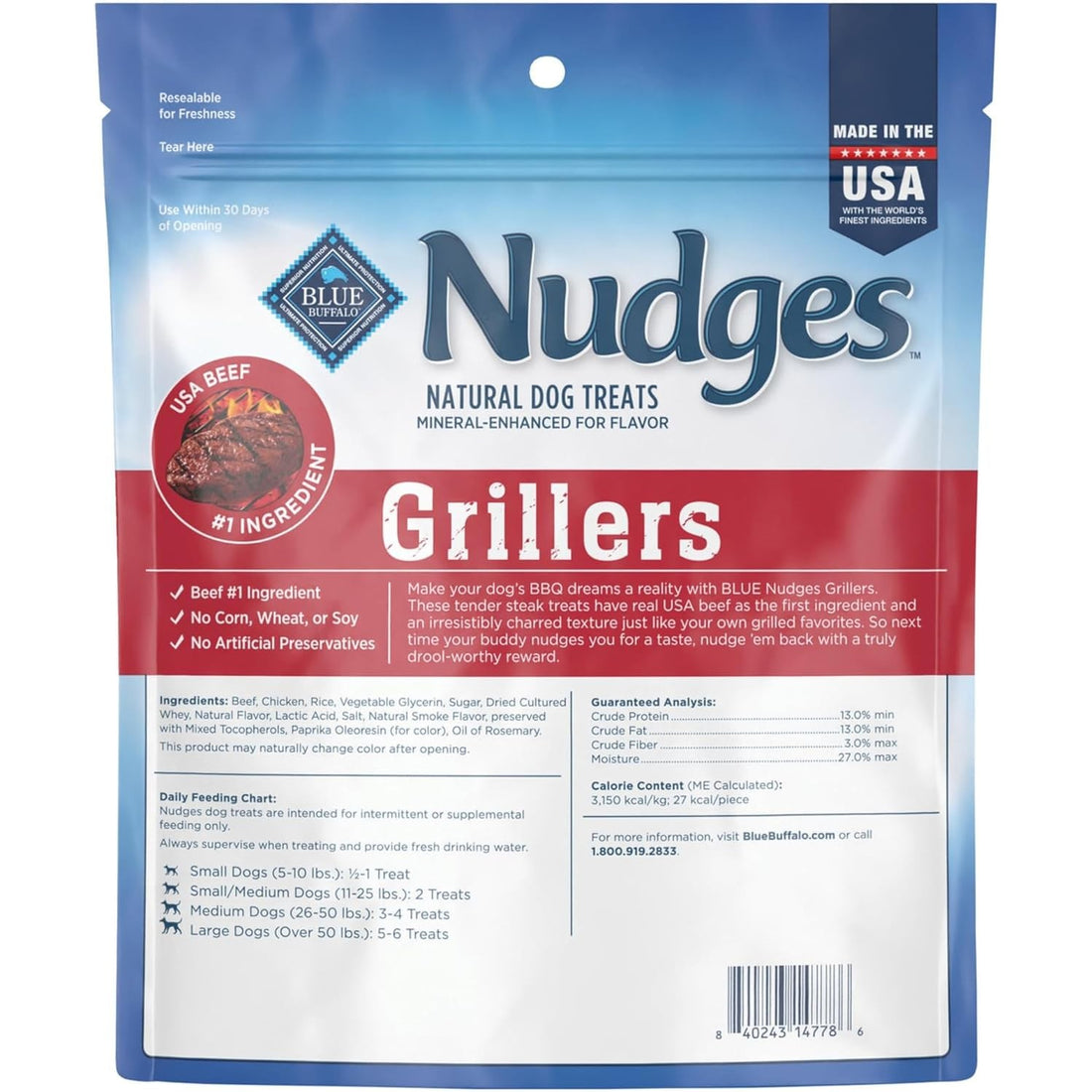 Blue Buffalo Nudges Grillers Natural Dog Treats, Made in the USA with Real Steak, 16-oz Bag